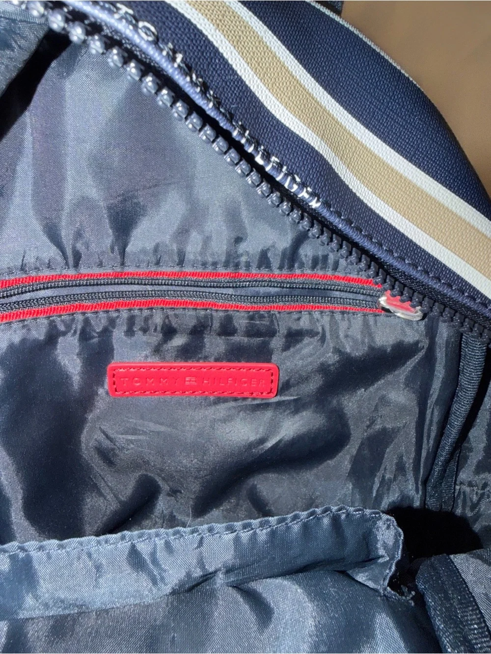 Tommy Hilfiger Navy, Beige & White Striped Mini Backpack